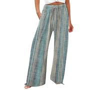 FUPODD Sommerhose Damen Leicht Hosen Sommer Lang Weites Bein Schlaghose Stoff Große Größen Gestreifte Wickelhose Schnittmuster Marlenehose Damen Elegant Hohe Taille Freizeithosen mit Gummizug