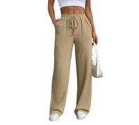 FUPODD Sommerhose Damen Leicht Palazzo Musselin Hose Damen Lang Hohe Taile Plissee Damenhosen Elegant Mit Gummibund Weite Hosen Sommer Zerfranzt Marlenehose Mit Taschen Bundfaltenhose Weites Bein