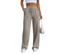 FUPODD Sommerhose Damen Leicht Palazzo Musselin Hose Damen Lang Hohe Taile Plissee Damenhosen Elegant Mit Gummibund Weite Hosen Sommer Zerfranzt Marlenehose Mit Taschen Bundfaltenhose Weites Bein