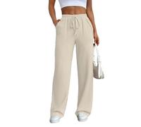 FUPODD Sommerhose Damen Leicht Palazzo Musselin Hose Damen Lang Hohe Taile Plissee Damenhosen Elegant Mit Gummibund Weite Hosen Sommer Zerfranzt Marlenehose Mit Taschen Bundfaltenhose Weites Bein