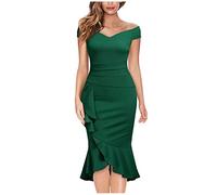 FUPODD Sommerkleid Damen Elegant Enges Abendkleid Frauen Leicht Luftig Maxikleid Schulterfrei V Ausschnitt Cocktailkleid Curvy Mit Schlitz Damenkleider Vorne Kurz Hinten Lang Rüschen Sommerkleider