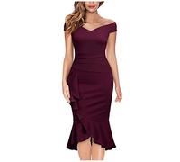 FUPODD Sommerkleid Damen Elegant Enges Abendkleid Frauen Leicht Luftig Maxikleid Schulterfrei V Ausschnitt Cocktailkleid Curvy Mit Schlitz Damenkleider Vorne Kurz Hinten Lang Rüschen Sommerkleider