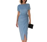 FUPODD Sommerkleid Damen Elegant Lang Etuikleid Curvy Business Kleid Frauen Büro Midi Plissee Festlich Cocktailkleid Hochzeitsgast Kurzarm Figurbetont Abendkleid Hochzeit Festliche Kleider Mit Ärmel