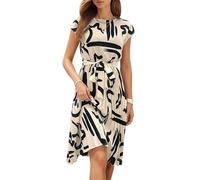 FUPODD Sommerkleid Damen Knielang Elegant Plissee Kleider Mit Gürtel Sommerkleider Damen Leicht Und Luftig Damenkleider Frauen Sommer Kleid Geblümt Strandkleid Schwingen Freizeitkleider Plisseekleid