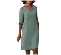 FUPODD Sommerkleid Damen Knielang Tunika Kleider Sommer Strandkleid Kleid Musselin Sommerkleider Damen Leicht Und Luftig Leinenkleid Elegante Strandkleider Blusenkleid Elegant Festliche Kleidung