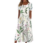 FUPODD Sommerkleid Damen Lang Elegante Kleider Damen Sommer Strandkleid Boho Musselin Kleid Elegant Maxikleid Sommerkleider Leicht Und Luftig Tunika Strandkleider Festliche Blusenkleid Festlich