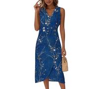 FUPODD Sommerkleid Damen Lang Kleid Schwingendes Elegantes Kleider Blumenmuster Sommerkleider Muster Bedruckt Strandkleid Midilänge Wickelkleid Bunt Farbblock Geblümt Damenkleider Leichtes Luftiges