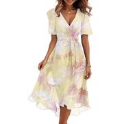 FUPODD Sommerkleid Damen Lang Mit Ärmeln Geblümt Kleid Schwingendes Elegantes Kleider Party Blumenmuster Mode Sommerkleider Muster Bedruckt Strandkleid Bunt Farbblock Damenkleider Leichtes Luftiges