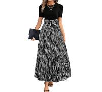 FUPODD Sommerkleid Damen Lang Mit Ärmeln Kleid Schwingendes Puffärmel Elegantes Kleider Blumenmuster Geblümt Sommerkleider Muster Bedruckt Strandkleid Bunt Farbblock Damenkleider Leichtes Luftiges