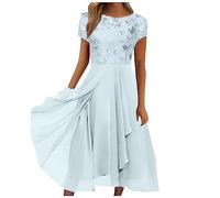FUPODD Sommerkleid Damen Lang Spitze Abendkleider Elegant Für Hochzeit Chiffonkleid Damen Cocktailkleid Damen Abendkleid Damen Luftig Ballkleid Brautjungfernkleider Festliche Kleider Damen Schwingen