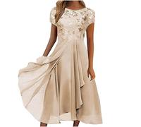 FUPODD Sommerkleid Damen Lang Spitze Abendkleider Elegant Für Hochzeit Chiffonkleid Damen Cocktailkleid Damen Abendkleid Damen Luftig Ballkleid Brautjungfernkleider Festliche Kleider Damen Schwingen