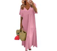 FUPODD Sommerkleid Damen Leicht Schick Dünne Mollig Schöne Tunika Kleid Flatterndem Freizeitkleid Damen Verspielte Baumwolle Leinen Strand Ibiza Maxikleid Für Mollige Frauen Casual Dresses Lässig
