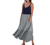 FUPODD Sommerkleid Damen Leicht Und Luftig Elegante Kleider Ärmelloses Summer Dress Schwingen Langes Sommerkleid Blumenmuster Schöne Leinenkleid Alltag Leinen Baumwolle Strandkleid Luftig Lockere