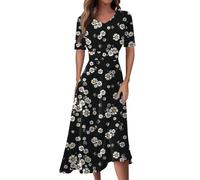 FUPODD Sommerkleid Damen Midilänge Halblanges Shirtkleid üBerknielang Tshirtkleid Dreiviertel Lang Strandkleid Damen Wadenlang Kleider üBer Knie Tshirt Kleid Mittellanges Tunika Kleid Mittellange