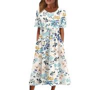 FUPODD Sommerkleider Damen Leicht Und Luftig Elegante Musselin Tunika Kleid Midi Sommer Blusenkleid Tshirt Kleider Elegant Langes Sommerkleid Midikleid Strandkleid Shirtkleid Damenkleider Vintage