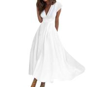 FUPODD Sommerkleider Damen Leicht Und Luftig Langes Sommerkleid Elegant Festliche Kleider Für Damen Weißes Kleid Hochzeitsgäste Abiballkleider Abschlusskleider Lang Boho Kleidung Umstandskleid