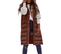 FUPODD Steppweste Damen Lang Mit Kapuze Ärmellos Winterjacke Warm Westen Leichte Puff Weste Frauen Gesteppte Übergangsweste Casual Longweste Baumwolle Wattierte Jacke Wintermantel Reissverschluss