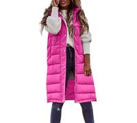 FUPODD Steppweste Damen Lang Mit Kapuze Ärmellos Winterjacke Warm Westen Leichte Puff Weste Frauen Gesteppte Übergangsweste Casual Longweste Baumwolle Wattierte Jacke Wintermantel Reissverschluss
