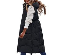FUPODD Steppweste Damen Mit Kapuze Longweste Frauen Zipper Weste Gesteppte Winterweste Ärmellose Jacke Lange Outdoor Weste Baumwolle Pufferweste Warm Winter Westen Casual Übergangsweste Mit Taschen