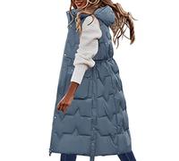 FUPODD Steppweste Damen Mit Kapuze Longweste Frauen Zipper Weste Gesteppte Winterweste Ärmellose Jacke Lange Outdoor Weste Baumwolle Pufferweste Warm Winter Westen Casual Übergangsweste Mit Taschen