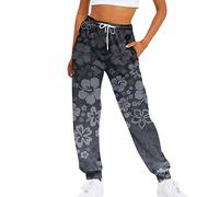 FUPODD Stoffhose Hose Damen Weites Beinhosen mit Kordelzug Jogginghose Damen Warm Freizeithose Lang mit Seitentasche High Waist Sweathose Schnittmuster Sporthose Trainingshose Pumphose