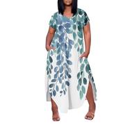 FUPODD Strandkleid Damen Große Größen Freizeitkleider Damen Sommer Mit Beinschlitz Floral Muster Elegante Kleider Grosse Grössen Dünne Maxikleid Schöne Vintage Bauch Verstecken Dresses for Women