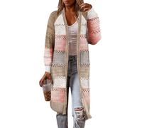 FUPODD Strickjacke Damen Bunt Gestreift Strickjacken Für Damen Lang Winter Warm Strickmantel Grobstrick Elegant Mantel Dicke Cardigan Lange Grobstrickjacke Mit Schalkragen Longstrickjacke Mit Öse
