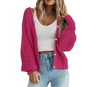 FUPODD Strickjacke Damen Kurz Grobstrick Pullover & Strickjacken Für Damen Warm Oversize Grobstrickjacke Damen Dicke Open Front Cardigan Frauen Elegant Strickmantel Langarm Casual Laternenärmel
