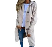 FUPODD Strickjacke Damen Lang Mit Kapuze Pullover Strickjacken Für Damen Warm Grobstrick Longstrickjacke Dicke Grobstrickjacke Mit Knöpfen Cardigan Frauen Elegant Langarm Strickmantel Mit Taschen