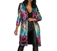 FUPODD Strickjacke Damen Lang Pailletten Farbverlauf Strickjacken Für Damen Open Front Cardigan Damen Elegant Strickmantel Frauen Glanz Mantel Festliche Party 20er Glitzer Club Lang Jacke Casual