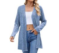FUPODD Strickjacken Für Damen Pullover Gerippt Strickjacke Damen Lang Casual Strick Cardigan Damen Elegant Strickmantel Damen Langarm Knopfleiste Strickcardigan Frauen Open Front Sweater Leicht
