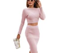 FUPODD Strickkleid Damen Winter Zweiteilige Pulloverkleid Midi Curvy Winterkleid Elegant Strick Kleid Bodycon Zweiteiler Pullikleid Langarm Eng Strickkleider Einfarbig 2 Teiler Kleider Frauen Schick