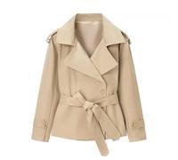 FUPODD Trenchcoat Damen Kurz Mit Gürtel Übergangsjacke Elegant Kurzer Mantel Damen Zweireihig Jacke Revers Trench Coat Einfarbig Leicht Windjacke Mit Taschen Knöpfe Kurzmantel Klassische Herbstjacke