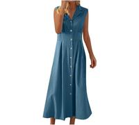 FUPODD Tunika Kleid Damen Sommer Hemdkleid Sommerkleid Lockeres Strandkleid Sommerkleider Leicht Und Luftig Elegantes Schick Baumwolle Leinen Leinenkleid Bauch Verstecken Kleider Schwarz Blusenkleid