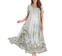 FUPODD Tunika Kleid Damen Sommer Mit Ärmeln Sommerkleid Lockeres Strandkleid Geblümt Sommerkleider Leicht Und Luftig Elegantes Schick Baumwolle Leinen Leinenkleid Bauch Verstecken Kleider Schwarz