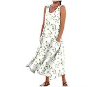 FUPODD Tunika Kleid Damen Sommer Tank Kleid Hawaii Blumenkleid Lockere Strandkleid Damen Luftig Sommerkleider Leinenkleid Sundress Damenkleider Italienische Mode Strandtunika Mollige Frauen Oversize