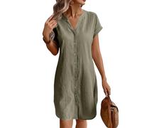 FUPODD Tunikakleid Damen Sommer Blusenkleid Elegante Sommerkleid Damen Leicht Freizeitkleider Strand Lockeres Damenkleid Baumwolle Leinen Tshirt Kleid Oversize Sommerkleider Schickes Mit Ärmeln