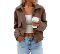 FUPODD Winterjacke Damen Kurz Wollmantel Damen Winter Warm Kurzer Trenchcoat Elegant Wolle Wintermantel Mit Knöpfen Taschen Wolljacke Einfarbig Mäntel Bauchfrei Tweed Mantel Revers Übergangsjacke