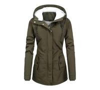 FUPODD Winterjacke Damen Warm Gefüttert Wintermantel Mittellang Damen-Jacken Mit Kapuze Parka Winter Jacke Mit Knöpfen Zipper Winterparka Innenfutter Warme Mantel Dicke Winterjacken Frauen Outdoor