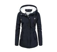 FUPODD Winterjacke Damen Warm Gefüttert Wintermantel Mittellang Damen-Jacken Mit Kapuze Parka Winter Jacke Mit Knöpfen Zipper Winterparka Innenfutter Warme Mantel Dicke Winterjacken Frauen Outdoor