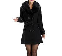 FUPODD Wintermantel Damen Lang Elegant Damen-Mäntel Winter Fellkragen Warm Wollmantel Zweireihig Winterjacke Mittellang Wolle Mantel Mit Gürtel Trenchcoat Frauen Pelzkragen Damenmantel Mit Taschen