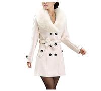 FUPODD Wintermantel Damen Lang Elegant Damen-Mäntel Winter Fellkragen Warm Wollmantel Zweireihig Winterjacke Mittellang Wolle Mantel Mit Gürtel Trenchcoat Frauen Pelzkragen Damenmantel Mit Taschen