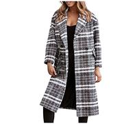 FUPODD Wintermantel Damen Lang Elegant Mantel Damen Winter Wollmantel Damen Kariert Winterjacke Warm Trenchcoat Frauen Reverskragen Cardigan Strickjacken Für Damen Business Blazermantel Lose Outwear
