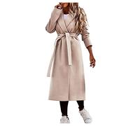 FUPODD Wintermantel Damen Lang Elegant Wollmantel Damen Winter Trenchcoat Damen Umlegekragen Mantel Verstellbarer Gürtel Windbreaker Cardigan Frauen Zweireiher Blazermantel Lose Coat Winterjacke Warm