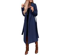 FUPODD Wintermantel Damen Lang Elegant Wollmantel Winter Damen-Mäntel Mit Gürtel Winterjacke Warm Trenchcoat Revers Damenmantel Übergang Lange Mantel Frauen Casual Jacke Outwear Einfarbig Wintercoat