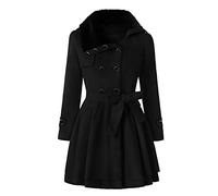 FUPODD Wintermantel Damen Lang Elegant Wollmantel Winter Mantel Frauen A-Linie Winterjacke Damen Warm Wintercoat Revers Coat Mäntel Winddichter Trenchcoat Tweed Jacke Mit Knöpfen Outwear Warmer
