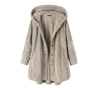 FUPODD Wintermantel Damen Lang Strickjacke Mit Kapuze Winterjacke Damen Warm Strickjacken Flauschig Strickmantel Mit Knöpfen Mantel Winter Fleece Grobstrickjacke Warme Jacke Plüsch Cardigan Dicke