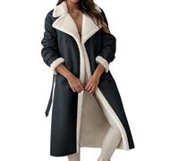 FUPODD Wintermantel Damen Lang Winterjacke Damen Warm Gefüttert Fleecejacke Zweireihiger Ledermantel Revers Mantel Frauen Winter Dicke Elegant Trenchcoat Mit Gürtel Teddyfutter Damenmantel Outdoor