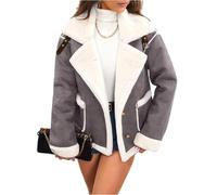 FUPODD Wintermantel Damen Warm Wildlederjacke Kunstleder Trenchcoat Kunstlederjacke Plüschjacke Wildlederimitat Winterjacke Streetwear Jacket Elegant Winterjacke Teddy Mantel Pilotenmantel Dicke