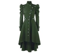 FUPODD Wollmantel Damen Winter Lange Wintermantel Elegant Mantel Gothic Trenchcoat Frauen Stehkragen Smoking Jacke Steampunk Damenmantel Vintage High Low Weihnachten Party Festlich Übergangsmantel